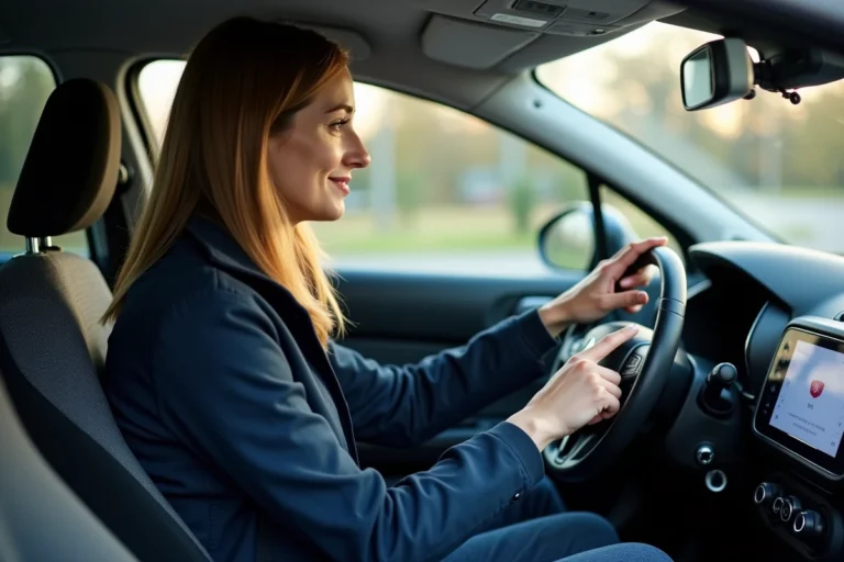 Femme utilisant le Bluetooth sur l'autoradio d'une Citroën C3 depuis le siège conducteur