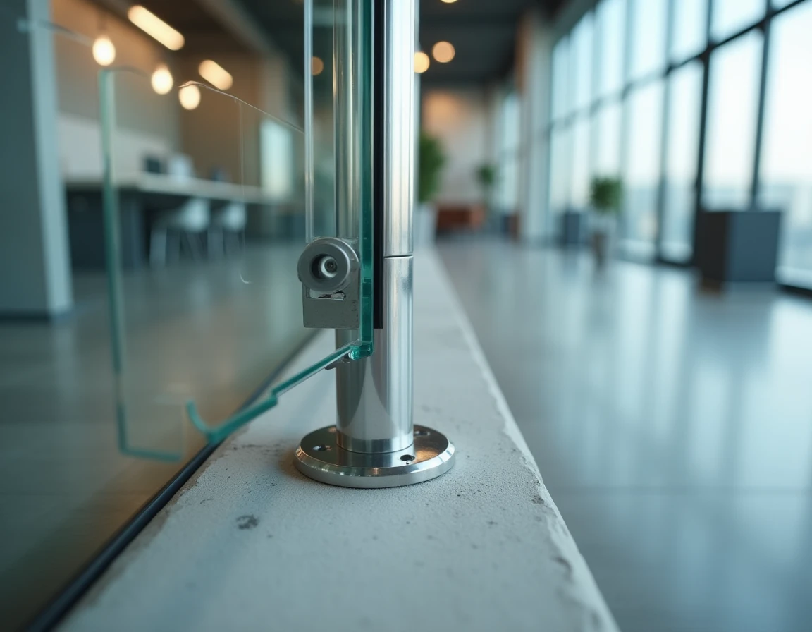 Détail structurel d'un escalier en métal et verre dans un immeuble de bureaux moderne
