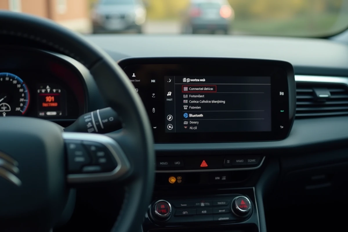 Écran tactile de l'autoradio Citroën C3 affichant le menu de connexion Bluetooth avec appareils jumelés