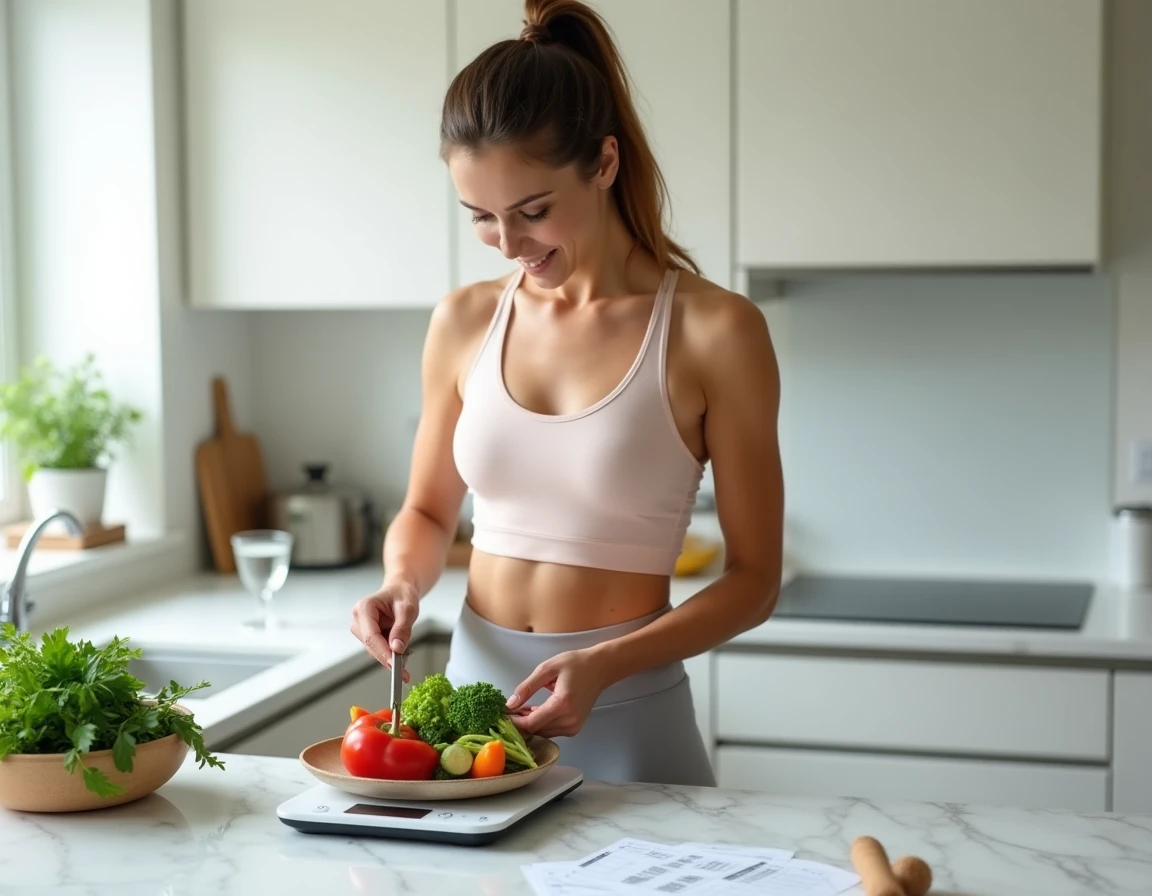 Femme préparant un repas équilibré selon les recommandations du programme Dietplus à domicile
