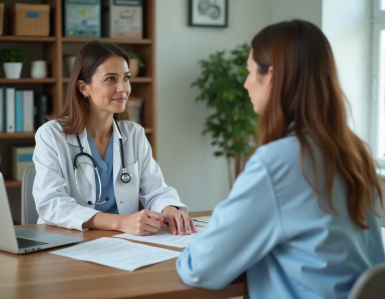 Médecin femme consultant une patiente sur un plan de perte de poids avec le programme Dietplus